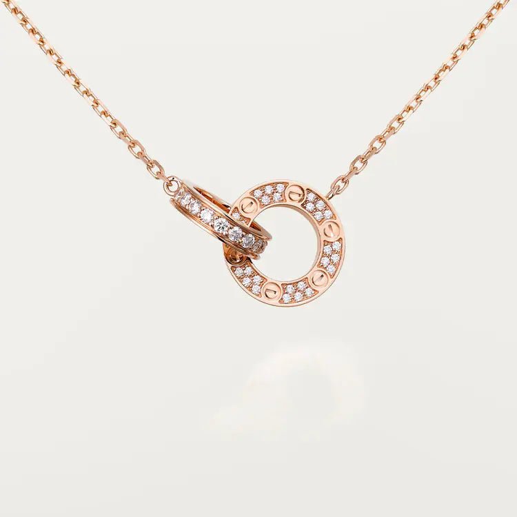 Dây chuyền Cartier Love đôi | Vàng hồng 18k - Kim cương pave