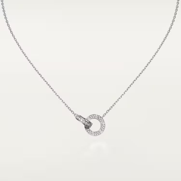 Dây chuyền Cartier Love đôi | Vàng trắng 18k - kim cương pave