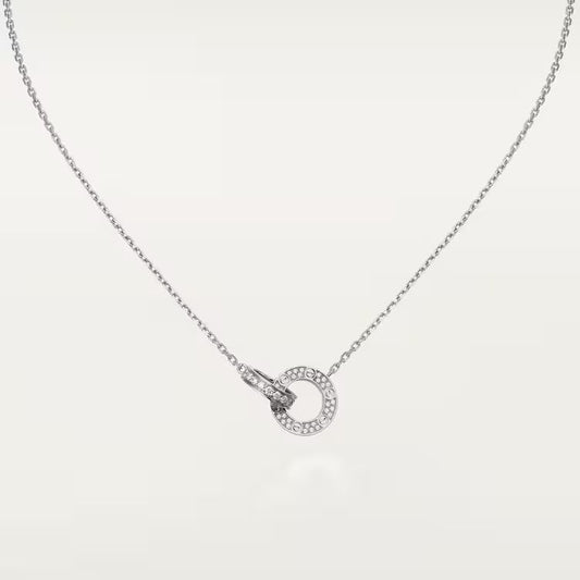 Dây chuyền Cartier Love đôi | Vàng trắng 18k - kim cương pave