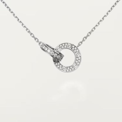 Dây chuyền Cartier Love đôi | Vàng trắng 18k - kim cương pave