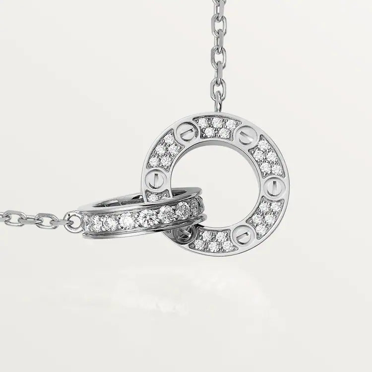 Dây chuyền Cartier Love đôi | Vàng trắng 18k - kim cương pave