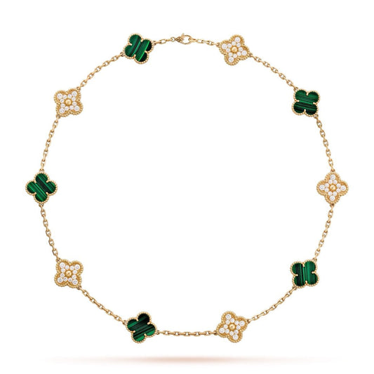 Dây chuyền Van Cleef & Arpels Alhambra 10 hoa Malachite, Kim cương