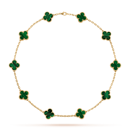   Dây chuyền Van Cleef & Arpels Alhambra 10 hoa vàng 18K đá Malachite xanh