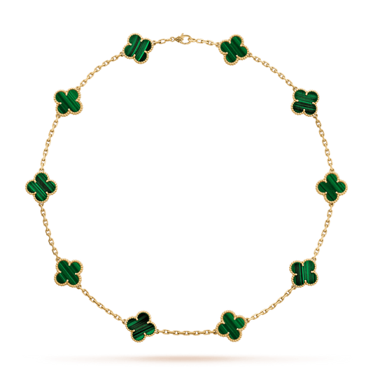   Dây chuyền Van Cleef & Arpels Alhambra 10 hoa vàng 18K đá Malachite xanh