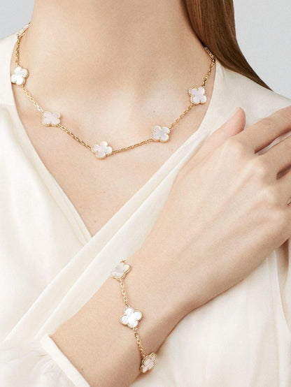   Dây chuyền Van Cleef & Arpels Alhambra 10 hoa vàng 18K xà cừ trắng