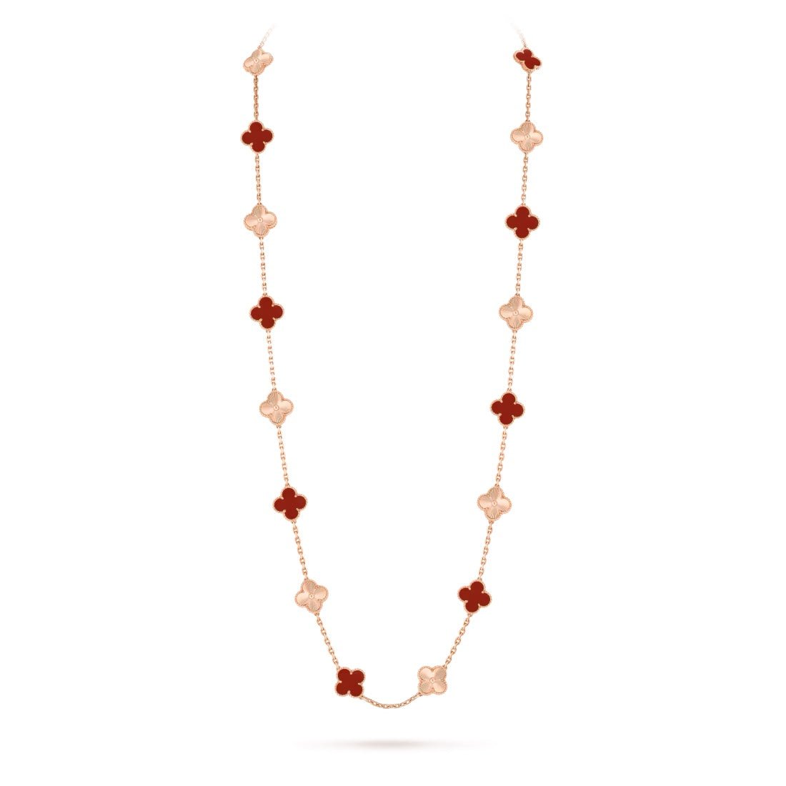 Dây chuyền Van Cleef & Arpels Alhambra dài 20 họa tiết vàng hồng 18k, Carnelian