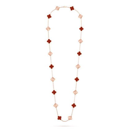 Dây chuyền Van Cleef & Arpels Alhambra dài 20 họa tiết vàng hồng 18k, Carnelian