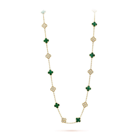 Dây chuyền Van Cleef & Arpels Alhambra dài 20 hoa Malachite, kim cương