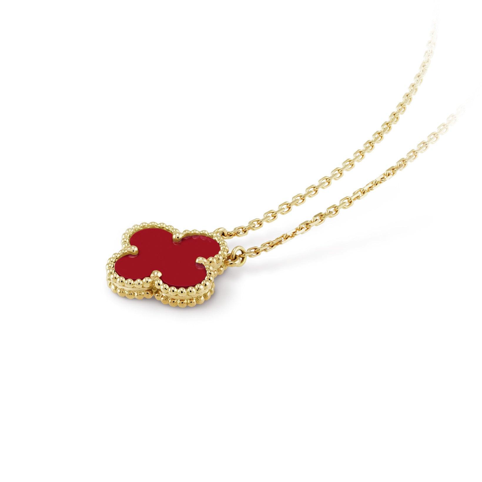 Dây chuyền Van Cleef & Arpels Alhambra vàng 18K đá Carnelian đỏ