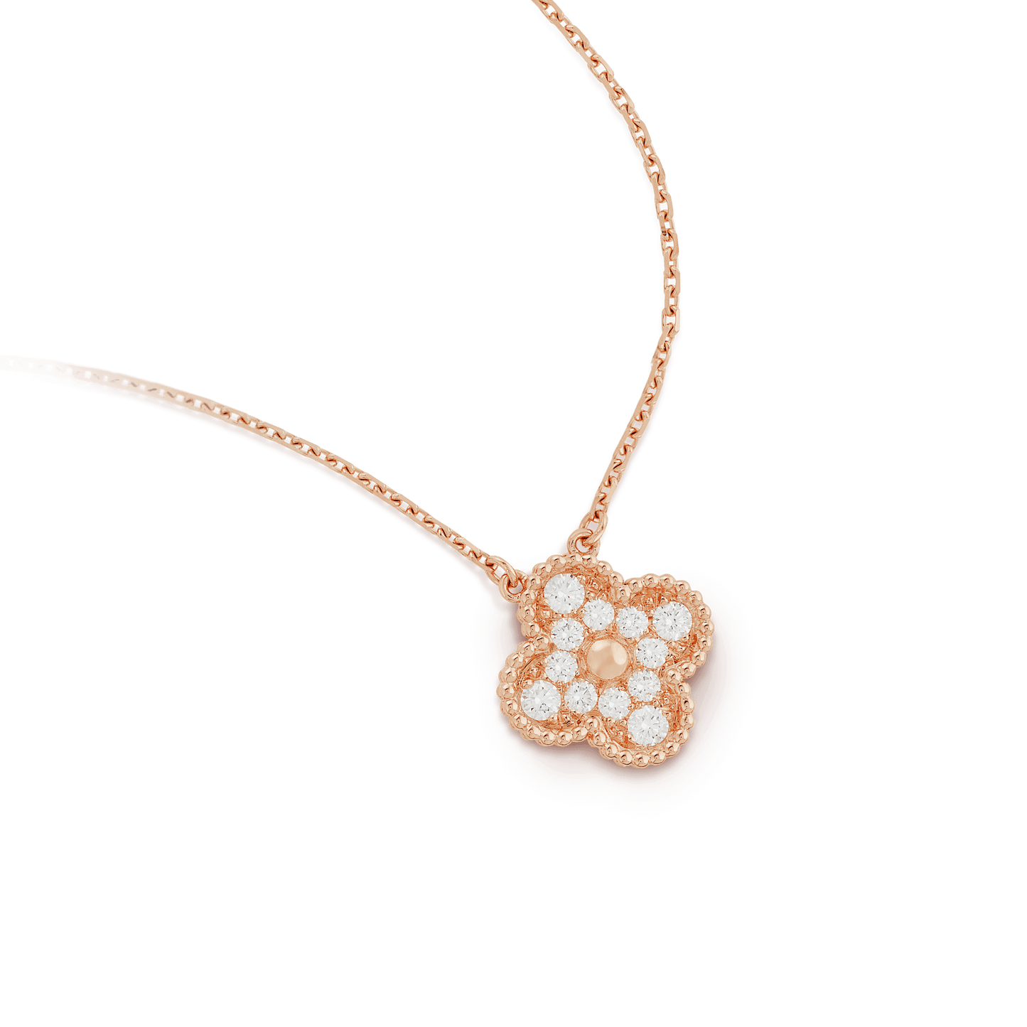 Dây chuyền Van Cleef & Arpels Alhambra vàng hồng 18K kim cương thiên nhiên