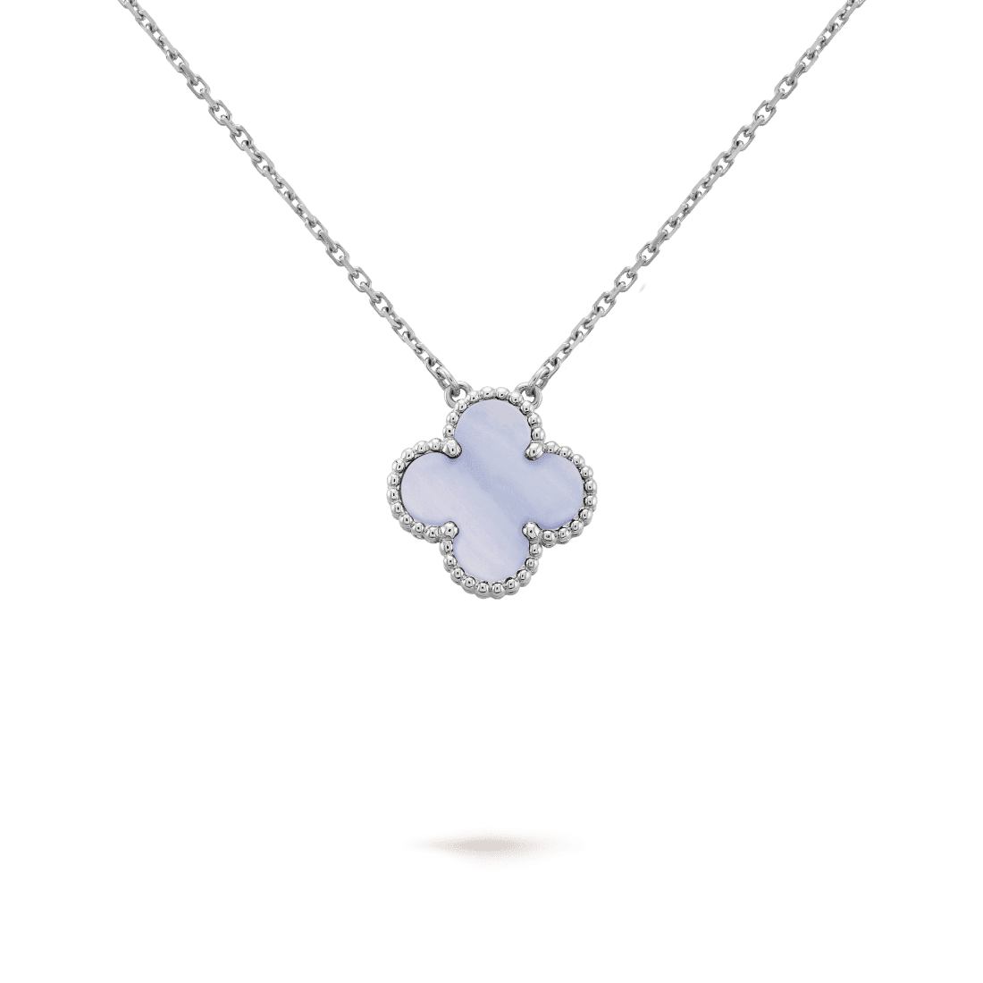 Dây chuyền Van Cleef & Arpels Alhambra vàng trắng 18K đá Chalcedony