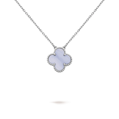 Dây chuyền Van Cleef & Arpels Alhambra vàng trắng 18K đá Chalcedony