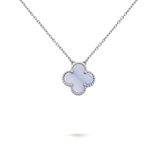 Dây chuyền Van Cleef & Arpels Alhambra vàng trắng 18K đá Chalcedony