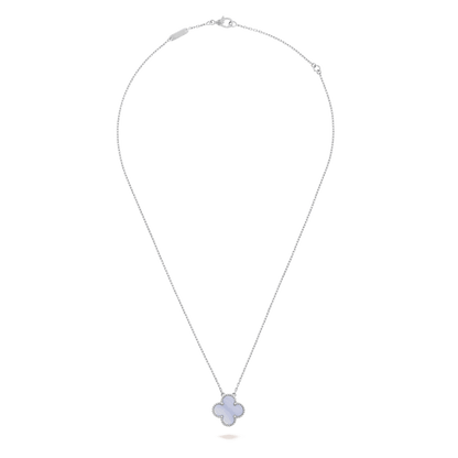 Dây chuyền Van Cleef & Arpels Alhambra vàng trắng 18K đá Chalcedony