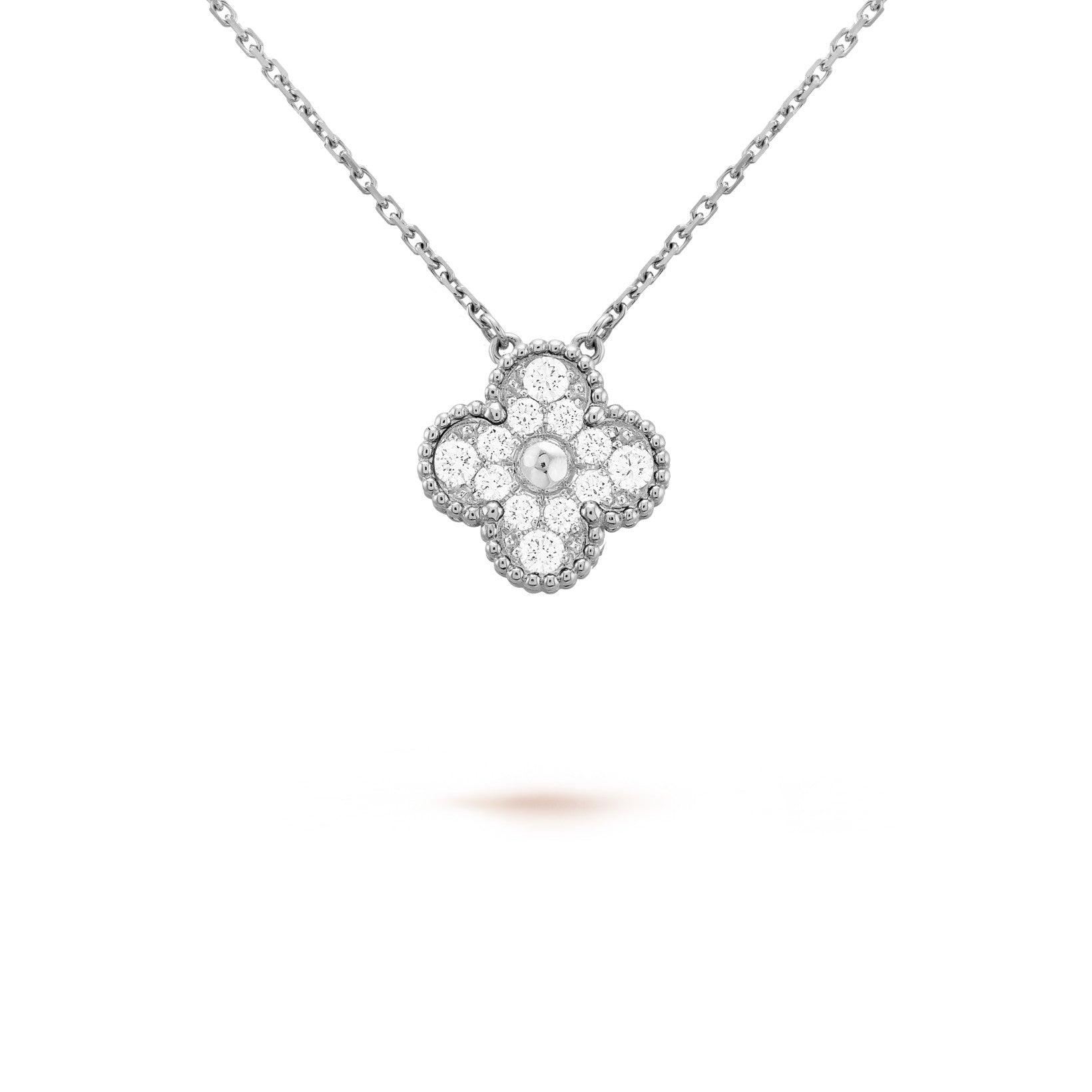 Dây chuyền Van Cleef & Arpels Alhambra vàng trắng 18K kim cương thiên nhiên