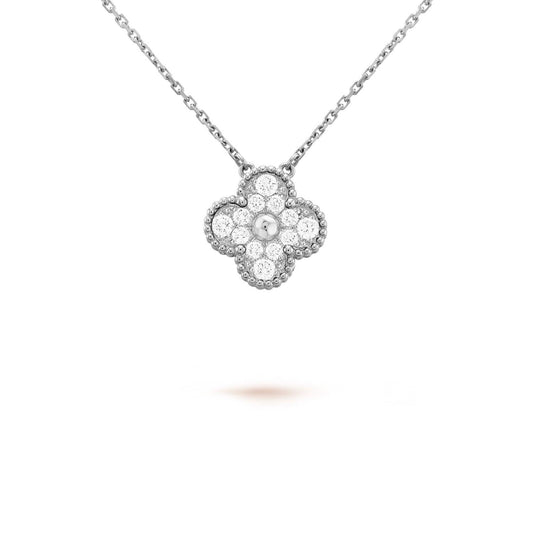 Dây chuyền Van Cleef & Arpels Alhambra vàng trắng 18K kim cương thiên nhiên