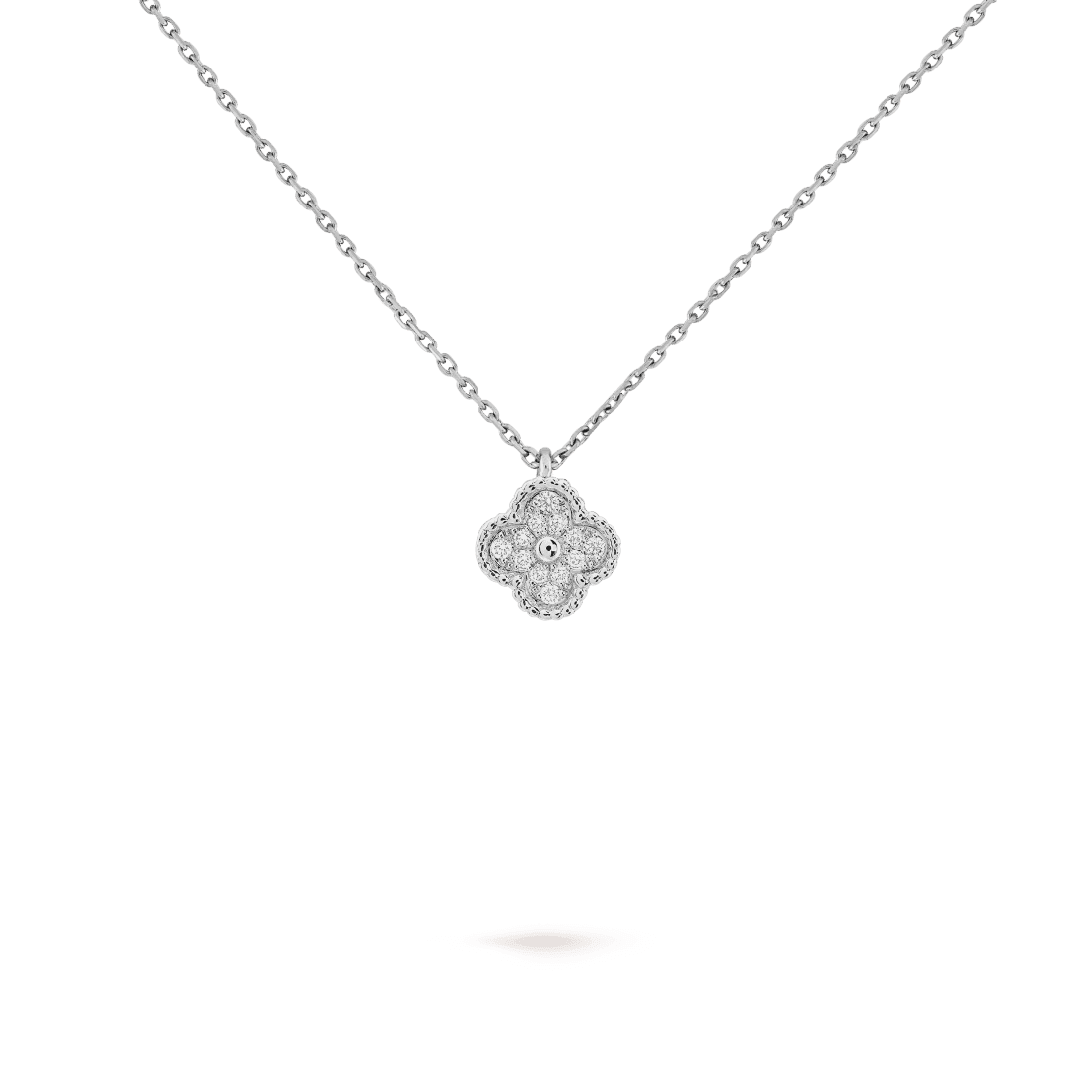 Dây chuyền Van Cleef & Arpels Sweet Alhambra vàng trắng 18K kim cương thiên nhiên