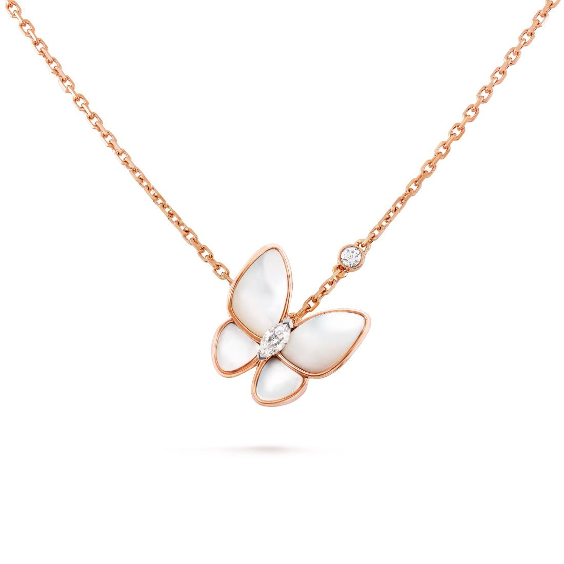 Dây chuyền Van Cleef & Arpels Two Butterfly vàng hồng 18k, Xà cừ