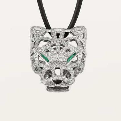   Dây chuyền đầu báo Cartier | Vàng trắng 18k - Kim cương - Emerald - Onyx