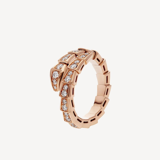 Nhẫn Bvlgari Serpenti Viper vàng hồng 18k full kim cương