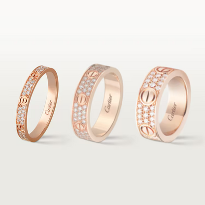   Nhẫn Cartier Love 2.6mm | Vàng hồng 18k - Kim cương Pave