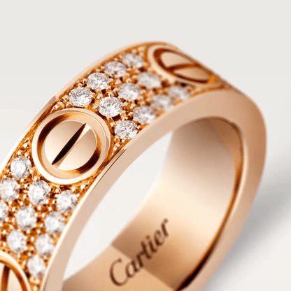 Nhẫn Cartier Love 6.5mm | Vàng hồng 18k - Kim cương Pave