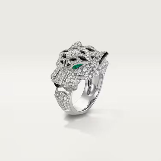   Nhẫn Panthère de Cartier 18.6mm | Vàng trắng 18k - Kim cương - Emerald - Onyx