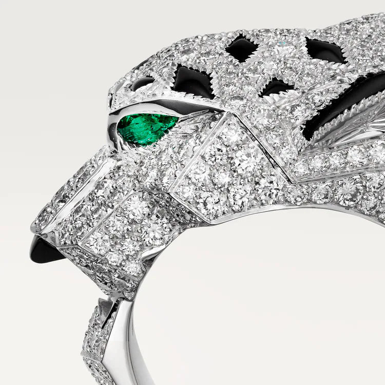   Nhẫn Panthère de Cartier 18.6mm | Vàng trắng 18k - Kim cương - Emerald - Onyx