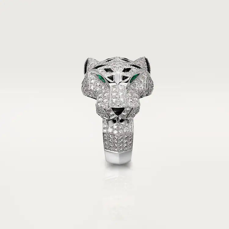   Nhẫn Panthère de Cartier 18.6mm | Vàng trắng 18k - Kim cương - Emerald - Onyx