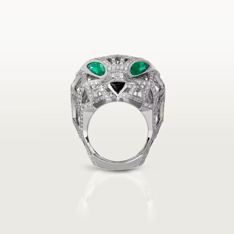   Nhẫn Panthère de Cartier 26,94 - 31,16 mm | Vàng trắng 18k - Kim cương - Emerald - Onyx