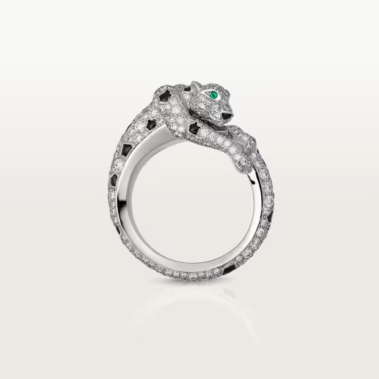   Nhẫn Panthère de Cartier 8.7mm | Vàng trắng 18k - Kim cương - Emerald - Onyx