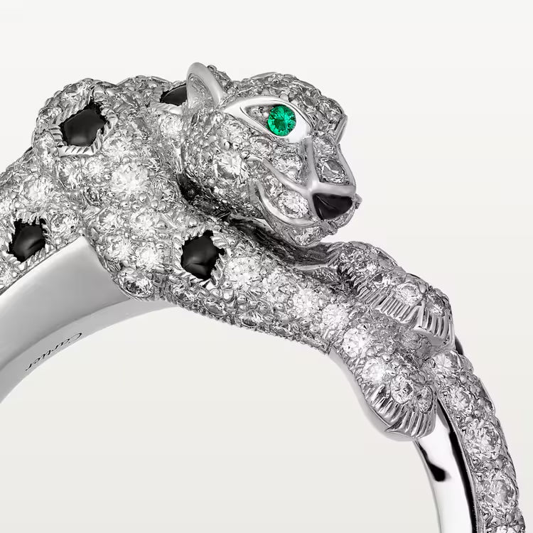   Nhẫn Panthère de Cartier 8.7mm | Vàng trắng 18k - Kim cương - Emerald - Onyx