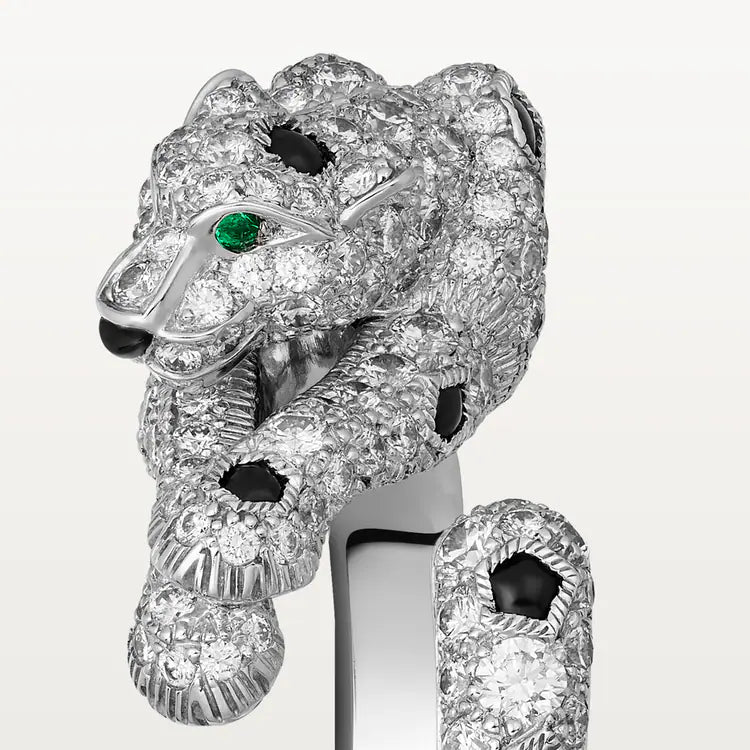   Nhẫn Panthère de Cartier 8.7mm | Vàng trắng 18k - Kim cương - Emerald - Onyx