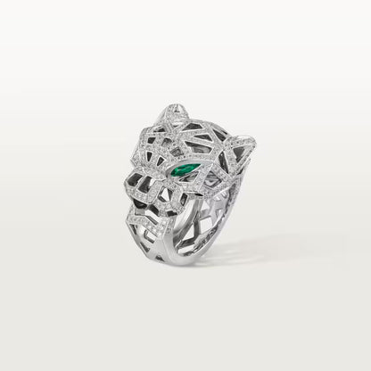   Nhẫn Panthère de Cartier đầu báo | Vàng trắng 18k - Kim cương - Emerald - Onyx