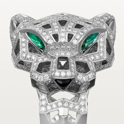   Nhẫn Panthère de Cartier đầu báo | Vàng trắng 18k - Kim cương - Emerald - Onyx