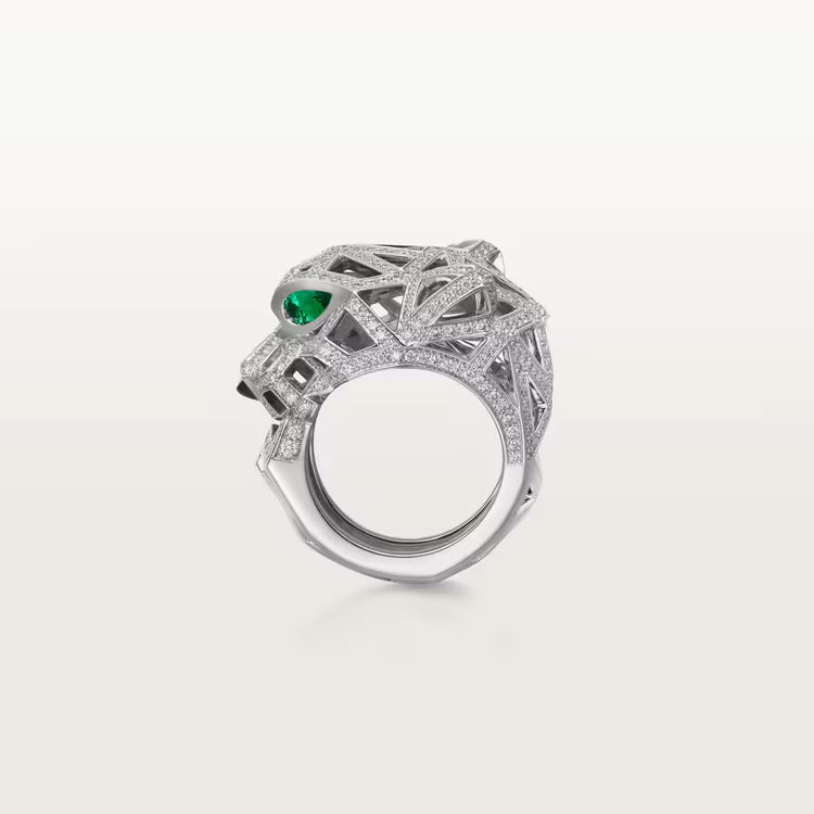   Nhẫn Panthère de Cartier đầu báo | Vàng trắng 18k - Kim cương - Emerald - Onyx