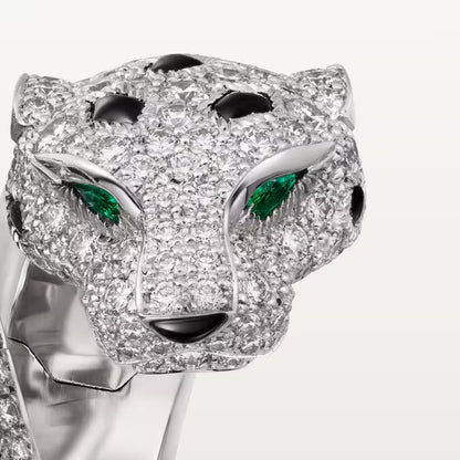   Nhẫn Panthère de Cartier hai đầu báo | Vàng trắng 18k - Diamond - Emerald - Onyx