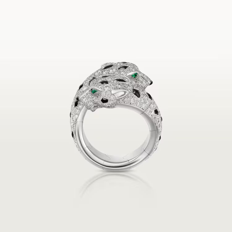   Nhẫn Panthère de Cartier hai đầu báo | Vàng trắng 18k - Diamond - Emerald - Onyx