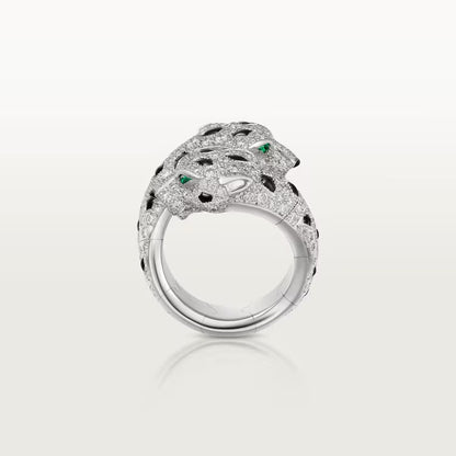   Nhẫn Panthère de Cartier hai đầu báo | Vàng trắng 18k - Diamond - Emerald - Onyx