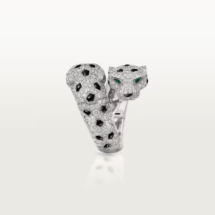   Nhẫn Panthère de Cartier hai đầu báo | Vàng trắng 18k - Diamond - Emerald - Onyx