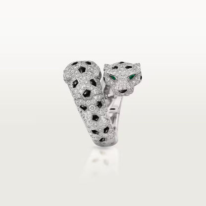   Nhẫn Panthère de Cartier hai đầu báo | Vàng trắng 18k - Diamond - Emerald - Onyx