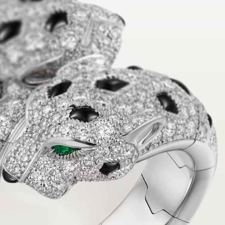   Nhẫn Panthère de Cartier hai đầu báo | Vàng trắng 18k - Diamond - Emerald - Onyx