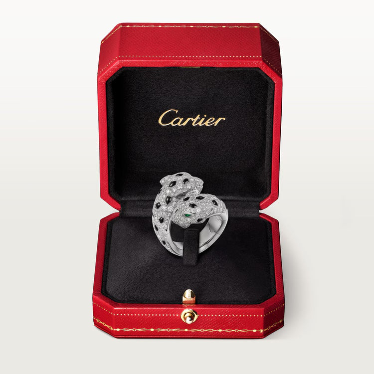   Nhẫn Panthère de Cartier hai đầu báo | Vàng trắng 18k - Diamond - Emerald - Onyx