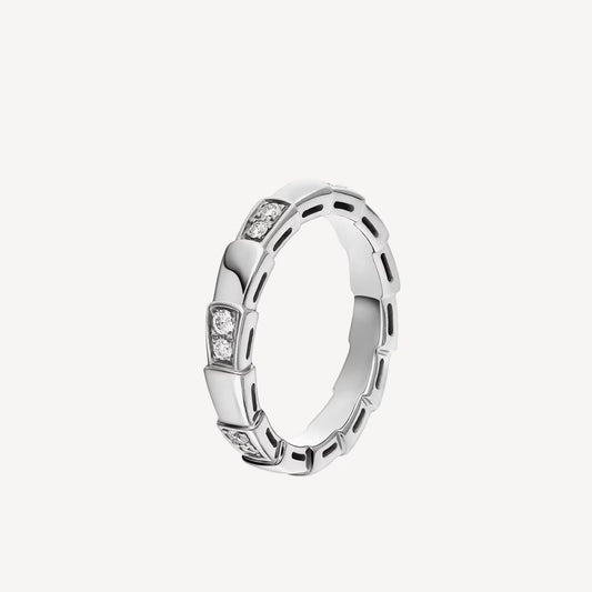   Nhẫn cưới Bvlgari Serpenti Viper vàng trắng 18k nửa kim cương