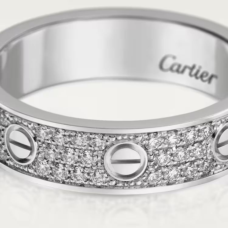   Nhẫn cưới Cartier Love | Vàng trắng 18k - kim cương Pavé