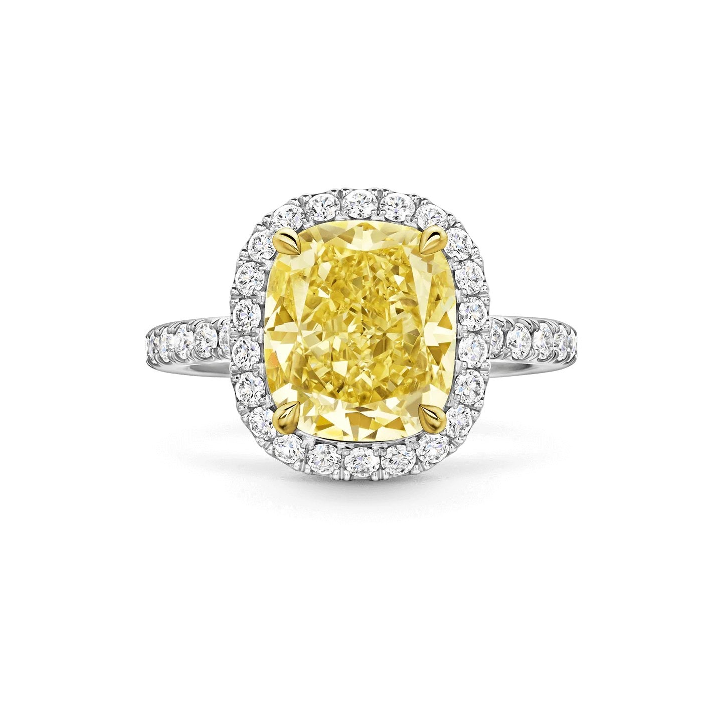   Nhẫn đính hôn Cushion-Cut Yellow Diamond Micropavé