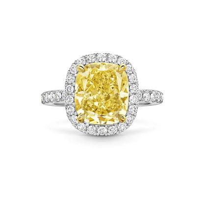   Nhẫn đính hôn Cushion-Cut Yellow Diamond Micropavé