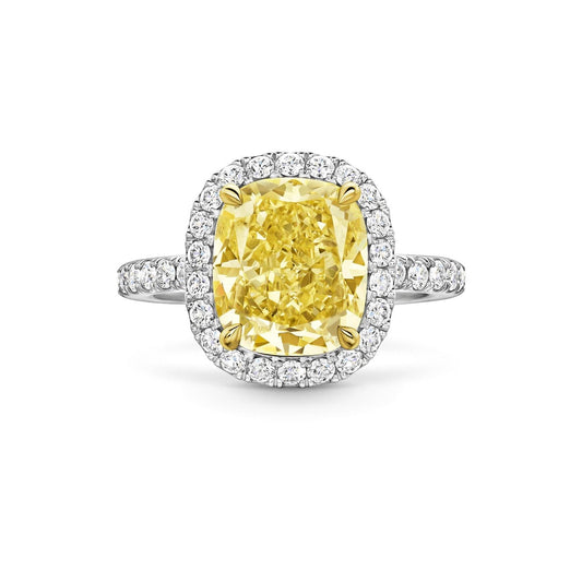   Nhẫn đính hôn Cushion-Cut Yellow Diamond Micropavé