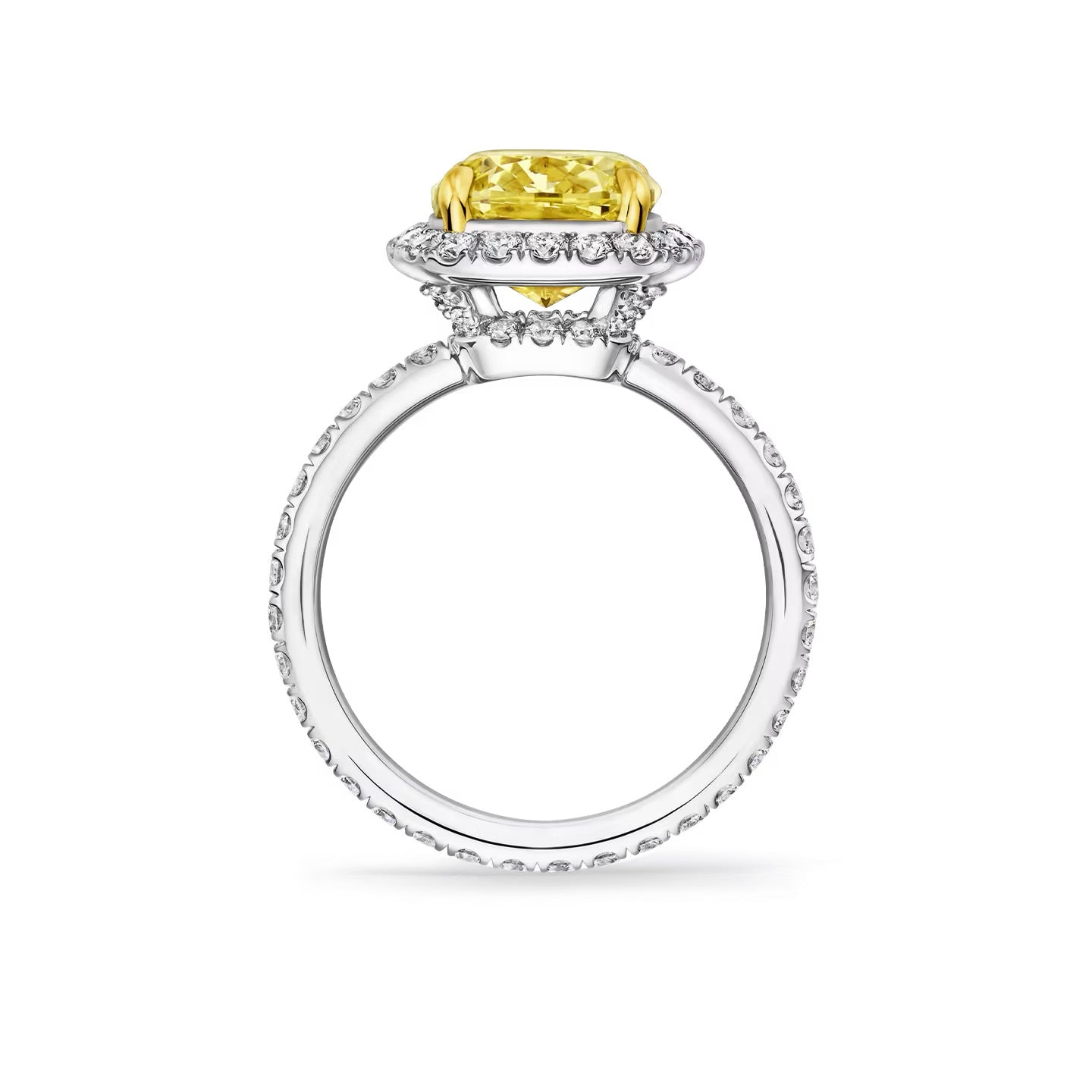   Nhẫn đính hôn Cushion-Cut Yellow Diamond Micropavé