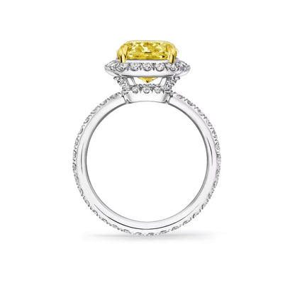   Nhẫn đính hôn Cushion-Cut Yellow Diamond Micropavé